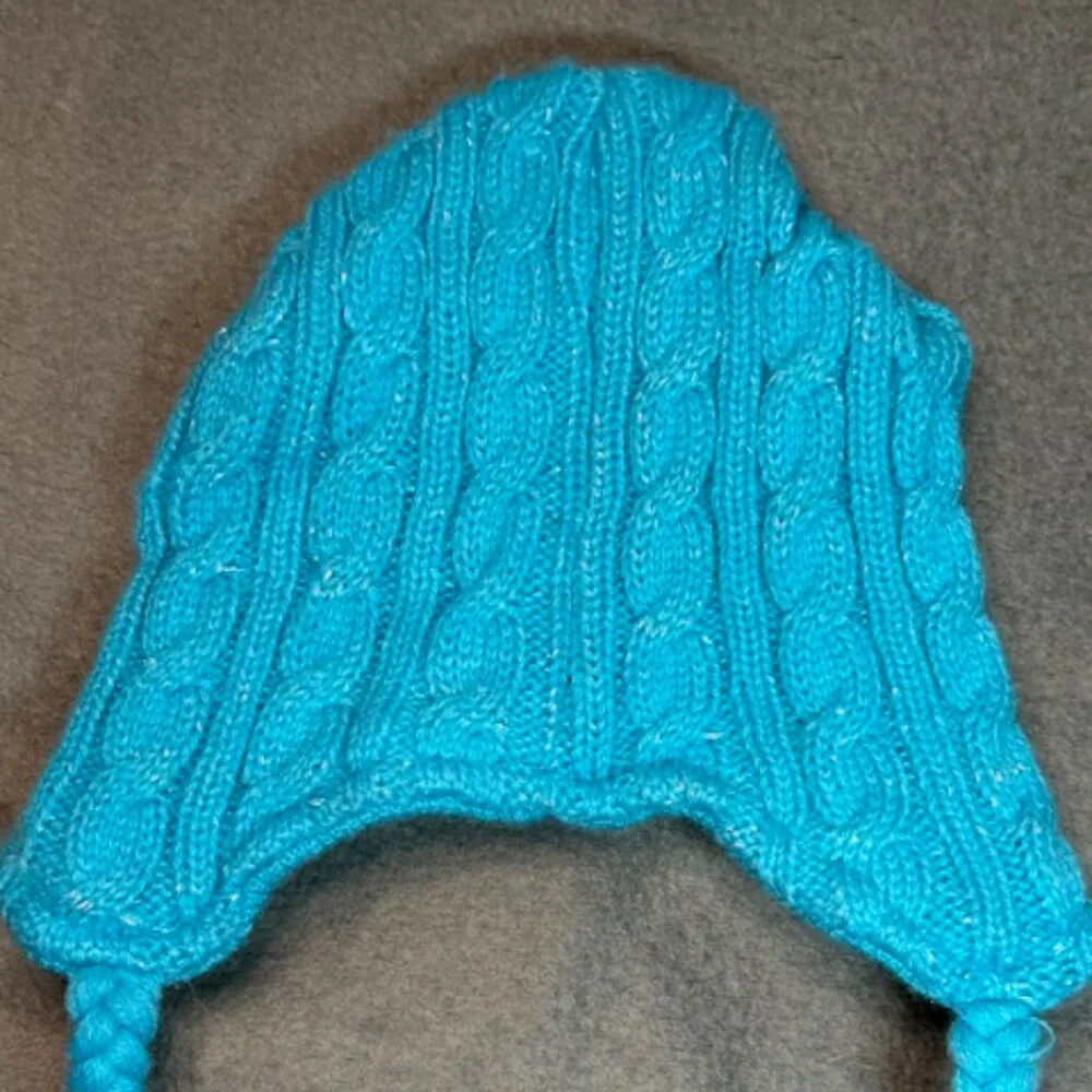 Nike Toddler Knit Winter Hat Blue Ear Flap Beanie Tassel Pom 100% Acrylic OS